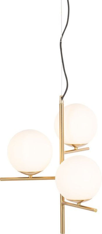 QAZQA Art Deco Pendelleuchte Flore in Gold mit 3-flammigem Opalglas und E14 Fassung - Bild 1