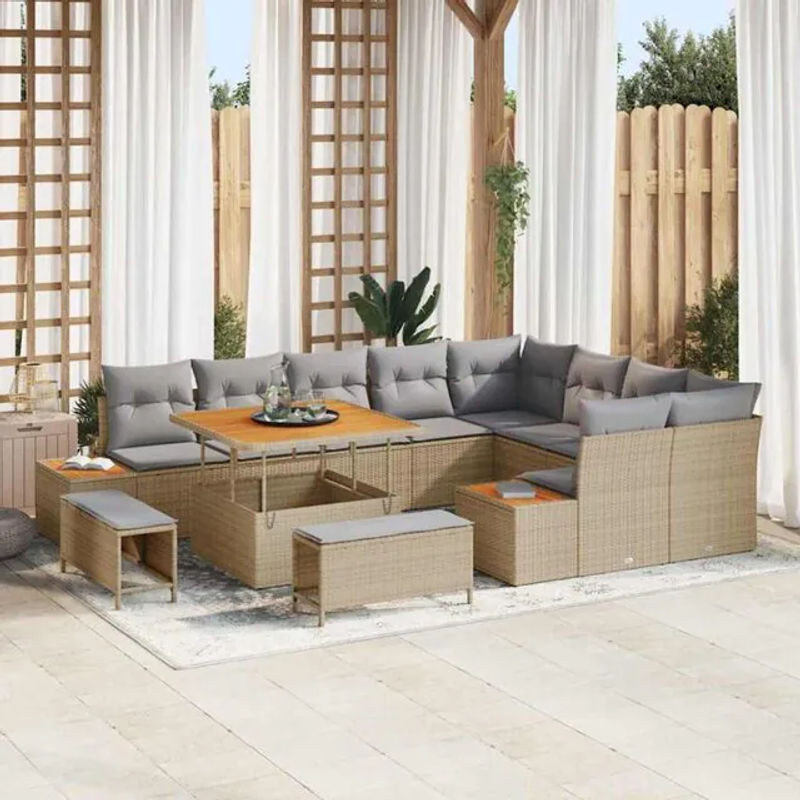 vidaXL Garten-Sofa-Set aus Poly-Rattan mit 12 Kissen in Beige - Bild 1