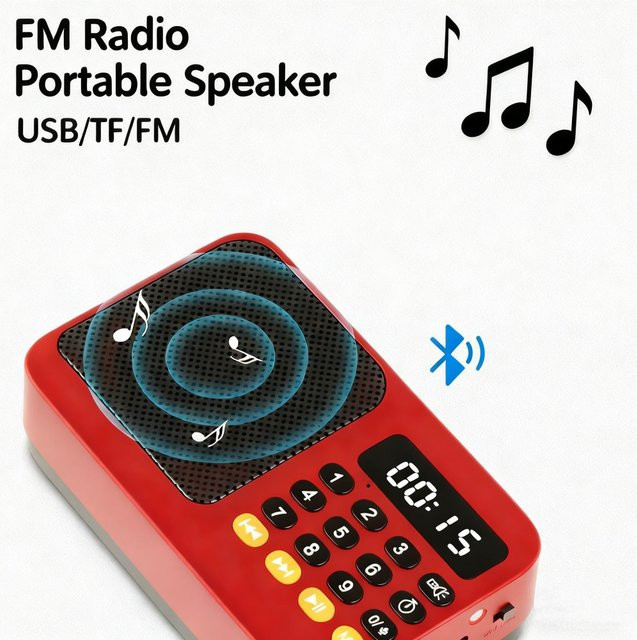 Tragbarer Bluetooth 5.0 Lautsprecher mit FM-Radio und LED-Licht in Rot von AideeMaster mit USB- und TF-Karten-Wiedergabe sowie Aufnahmefunktion - Bild 1