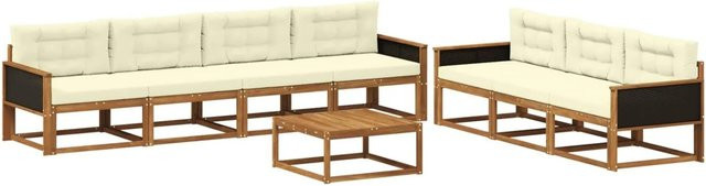 vidaXL Outdoor-Sofagarnitur aus Akazienholz mit Kissen, 8-teiliges Set in Natur und Creme - Bild 1