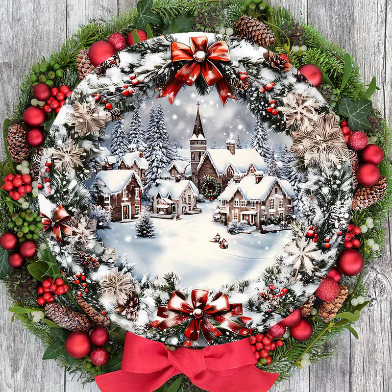 Potdemiel Weihnachts-Holzschild mit Eis- und Schnee-Relief Effekt für Wandbehang und Haustür, mehrfarbig, B/H: 20 x 20 cm - Bild 2