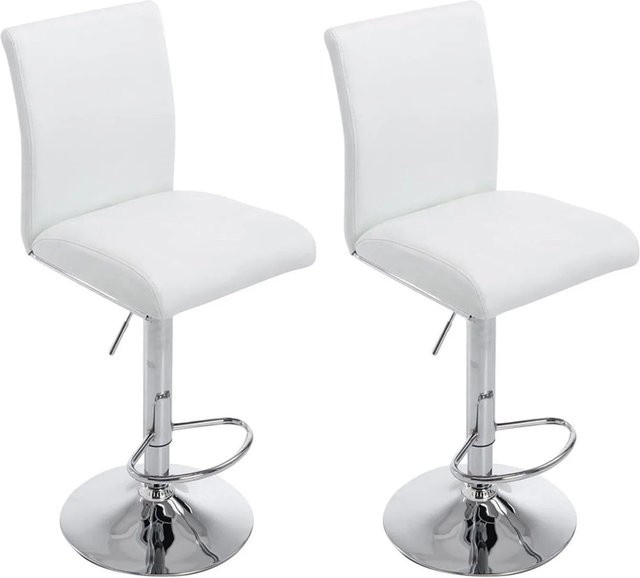 2er Set DELUKE Barhocker BIRID in Weiß aus Kunstleder, höhenverstellbar und drehbar mit Lehne, B/T/H: 38,5 x 47 x 94,5 cm - Bild 1