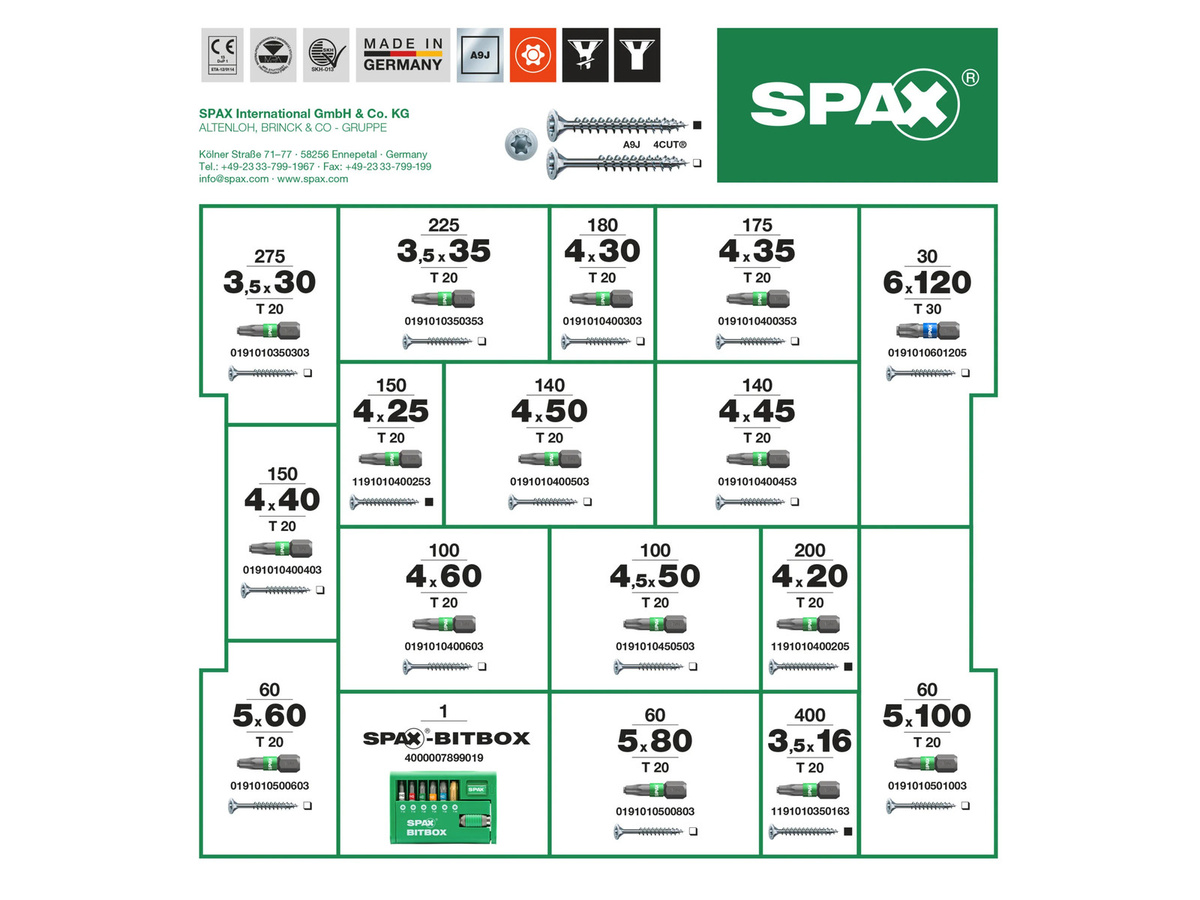 Spax Schrauben-Set L-BOXX WIROX mit 2446 Senkkopfschrauben in 16 Abmessungen, Torx, verzinkter Stahl, grün - Bild 2