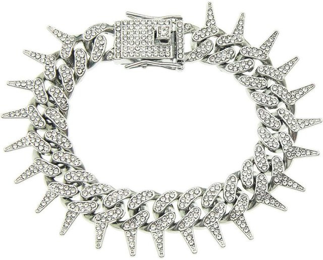 YIRAN Halskette, Miami Cuban, Messing, Silber, Zirkonia, Unisex - Bild 1