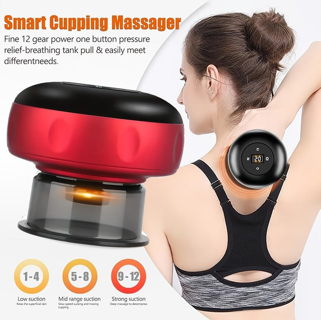 Vakuum-Schröpfgerät mit Wärmefunktion und elektrischer Saugmassage, Rot, Unisex - Bild 1