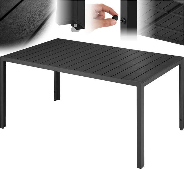 tectake Gartentisch Bianca in Schwarz mit Holzoptik aus Aluminium und Kunststoff, B/T/H: 150 x 90 x 74,5 cm - Bild 1