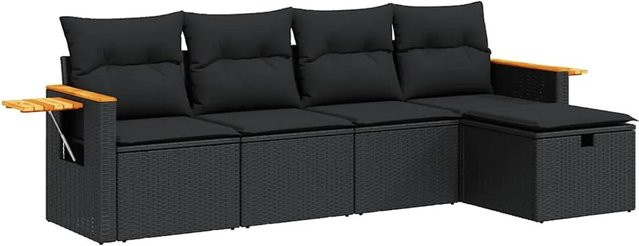vidaXL 5-tlg Garten-Sofagarnitur aus Polyrattan in Schwarz mit Kissen und Stauraum - Bild 1