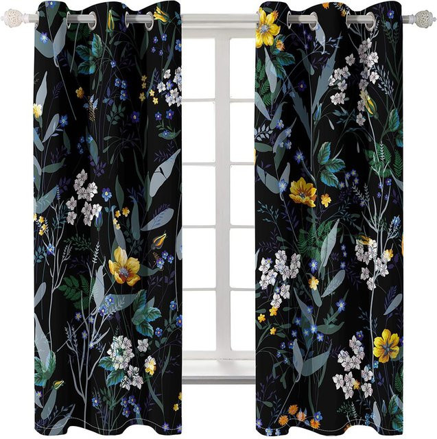 Yiran Furniture Vintage Blumenmuster Fenstervorhänge aus Polyester, 2er-Set, Transparent, Mehrfarbig, B: 50 cm, H: 130 cm, inklusive Haken - Bild 1