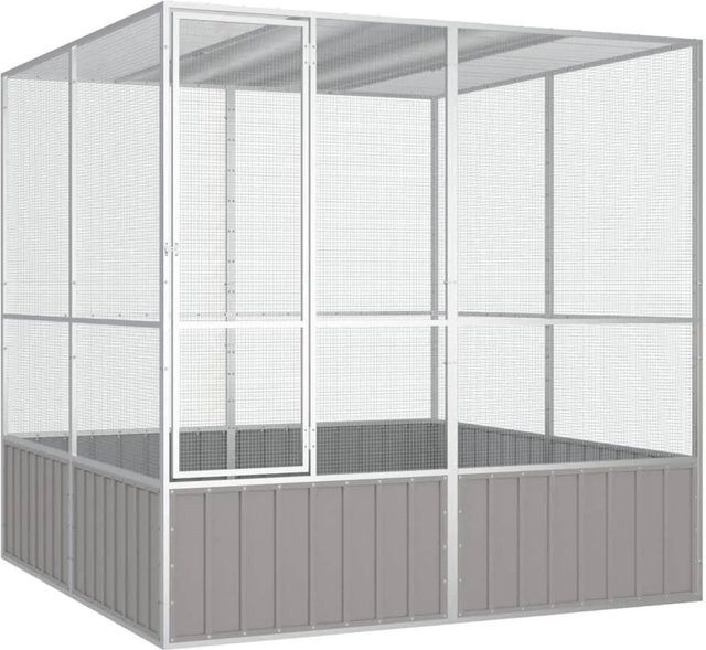 vidaXL Vogelkäfig Voliere aus verzinktem Stahl in Grau, B/T/H: 213,5 x 217,5 x 211,5 cm - Bild 1