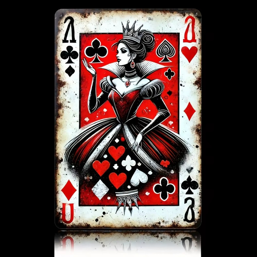 CIFBUY Blechschild Königin der Herzen Vintage Metall-Wandkunst mit Poker-Design, Breite: 20,3 cm, Höhe: 30,5 cm - Bild 2