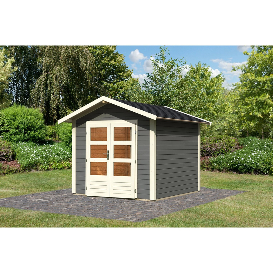 Karibu Holz-Gartenhaus Tessin in Terragrau mit Boden und Dachschindeln, B/T: 240 x 240 cm - Bild 2