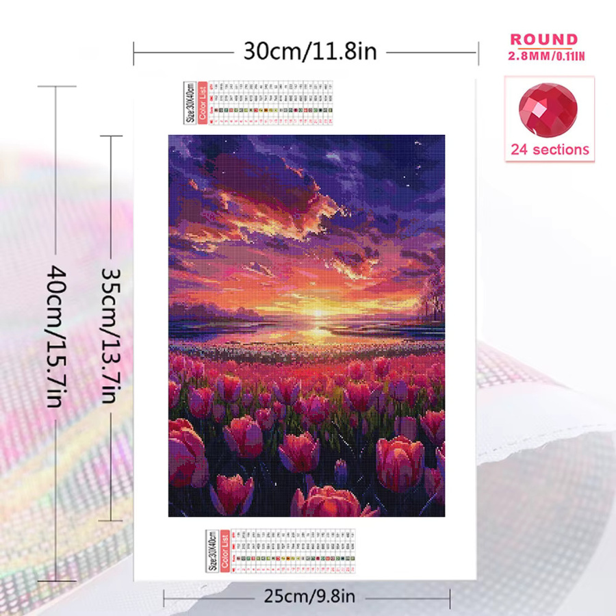 Momoart Diamantmosaik DIY Malset Tulpe im Sonnenuntergang mit runden Diamanten in Mehrfarbig, B: 30,0 cm, H: 20,0 cm - Bild 2
