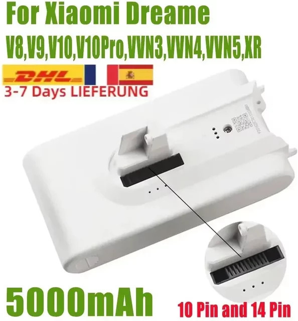 Xiaomi Ersatzakku 5000mAh Lithium-Ionen-Batterie für Dreame V8, V9, V10, V10Pro, VVN3, VVN4, VVN5, XR in Weiß - Bild 1