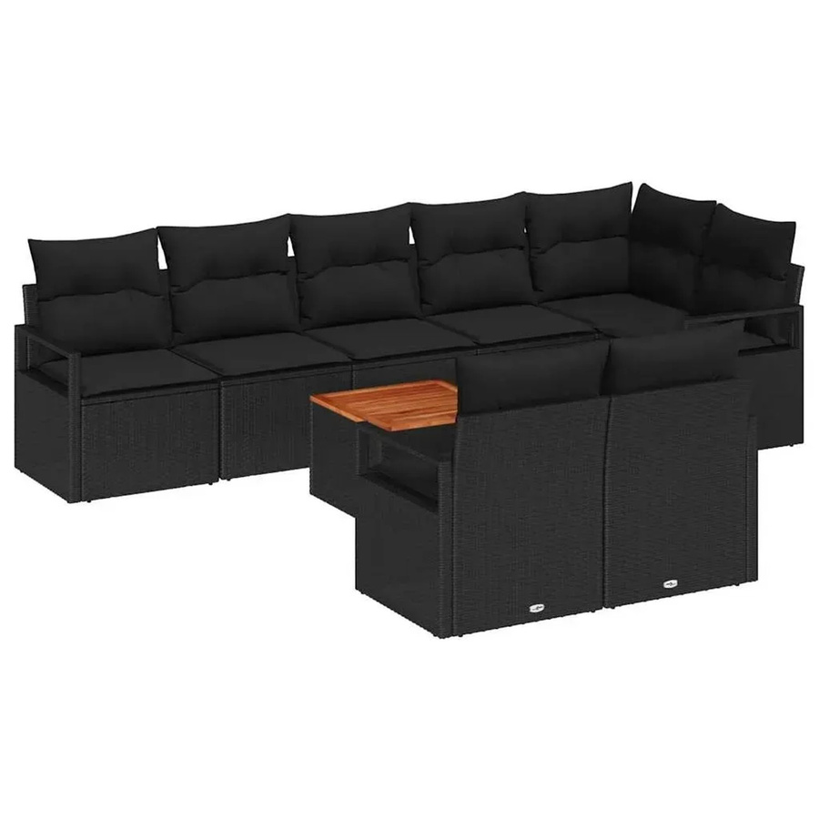 vidaXL Garten-Sofa-Set aus Poly Rattan in Schwarz mit 9 Teilen und Kissen - Bild 2