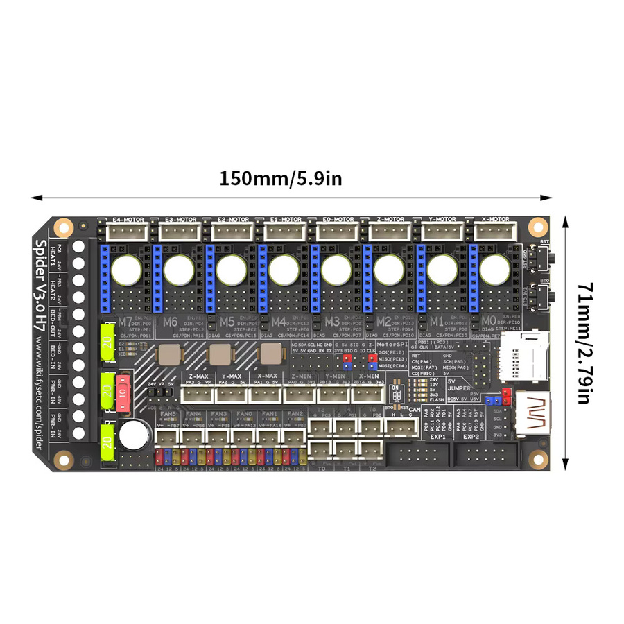 FYSETC Spider V3.0 H7 Motherboard-Steuerplatine in Schwarz für Voron mit 32-Bit STM32H723VGT6, 24V/48V und 8-Achsen TMC2209 TMC5160T Unterstützung - Bild 3