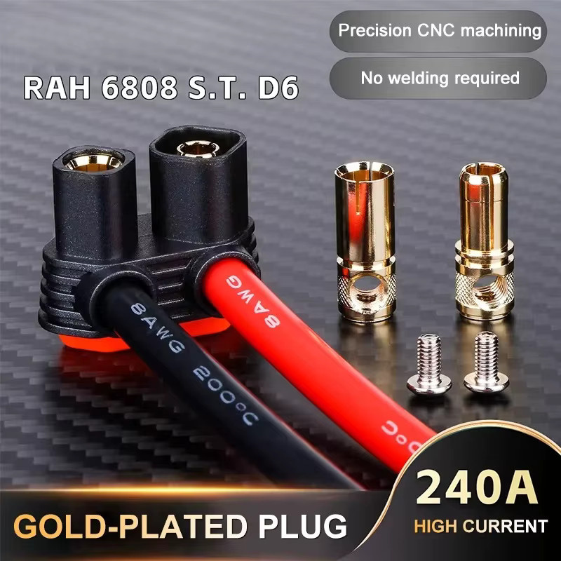 DIVEDEER 240A RAH S.T.D6 6808 Lithium-Batterie Anschluss mit vergoldeten Bananensteckern in Gold, 90 Grad, männlich und weiblich, lötfreier Stecker für Modellflugzeuge und UAV - Bild 2