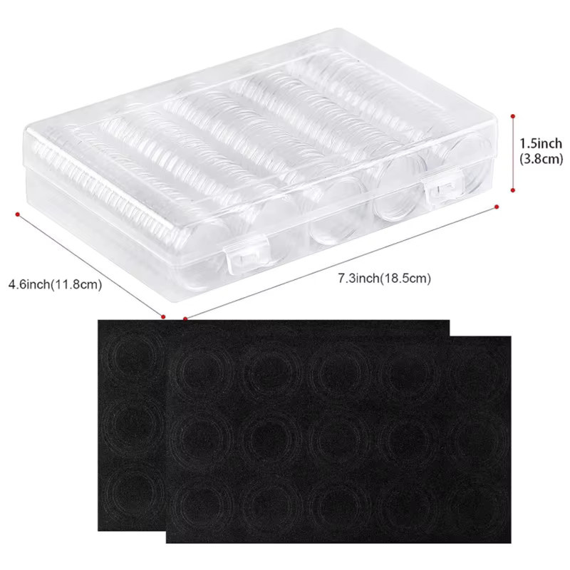 100 Münzkapseln aus Kunststoff in 5 Größen für deine Münzsammlung, transparent mit schwarzer Dichtung, Durchmesser: 17 mm, 20 mm, 25 mm, 27 mm und 30 mm - Bild 3