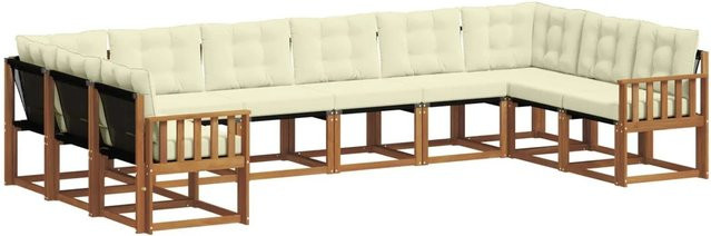 vidaXL Outdoor-Sofagarnitur 10-teilig aus Akazienholz mit Textilene und Kissen in Natur und Creme - Bild 1
