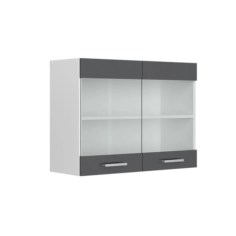 Vicco R-Line Küchen-Glashängeschrank mit Glastüren in Anthrazit Hochglanz und Weiß, B: 80 cm, H: 60 cm, T: 31 cm - Bild 2