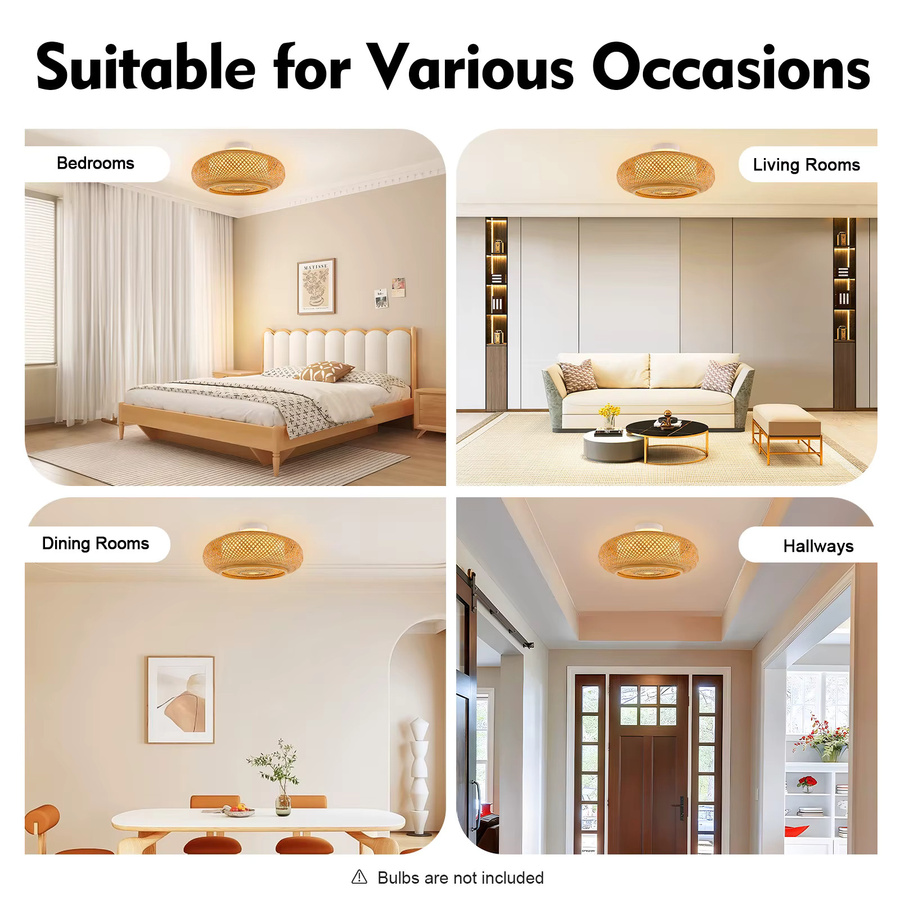 Moderne Pendelleuchte aus Bambus und Rattan in Weiß, handgewebte Deckenleuchte für Wohnzimmer, Schlafzimmer oder Küche, 3x E27 - Bild 3