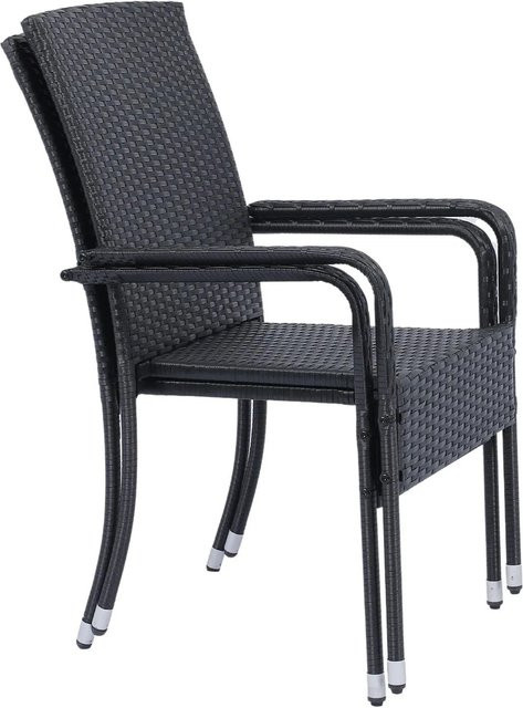 Juskys Polyrattan Gartenstühle Yoro 2er Set stapelbar mit Armlehnen Schwarz - Bild 2