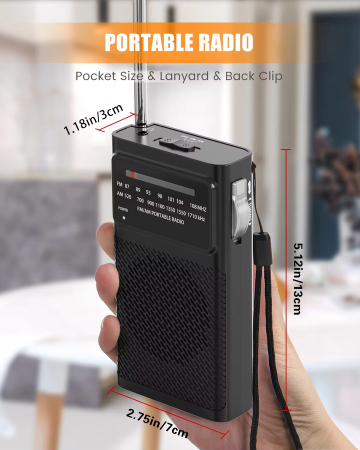YITHOR Tragbares Mini-AM-FM-Radio in Schwarz mit lautem Lautsprecher für Innen- und Außenbereich sowie Notfälle - Bild 3