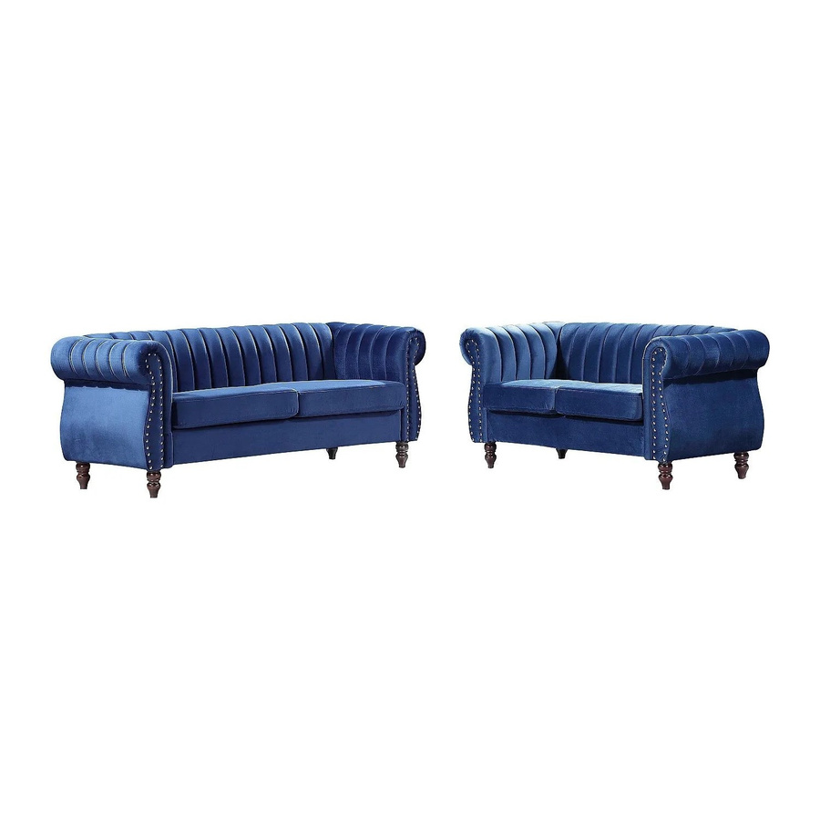 Vente-unique Couchgarnitur Trumbo Chesterfield aus Samt in Königsblau, bestehend aus 3-Sitzer und 2-Sitzer, B/T/H: 195 x 150 cm - Bild 2