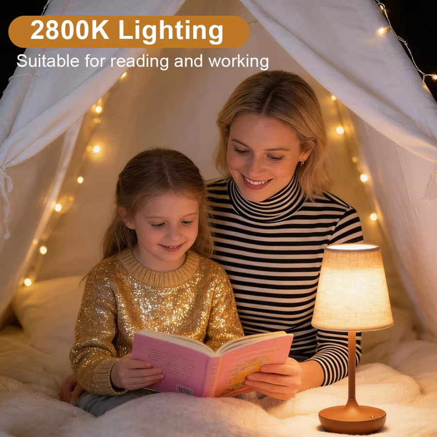 Dimmbare LED-Tischlampe von ggbingo mit Stofflampenschirm in Beige, USB-aufladbar und Touch-Bedienung für das Schlafzimmer - Bild 3