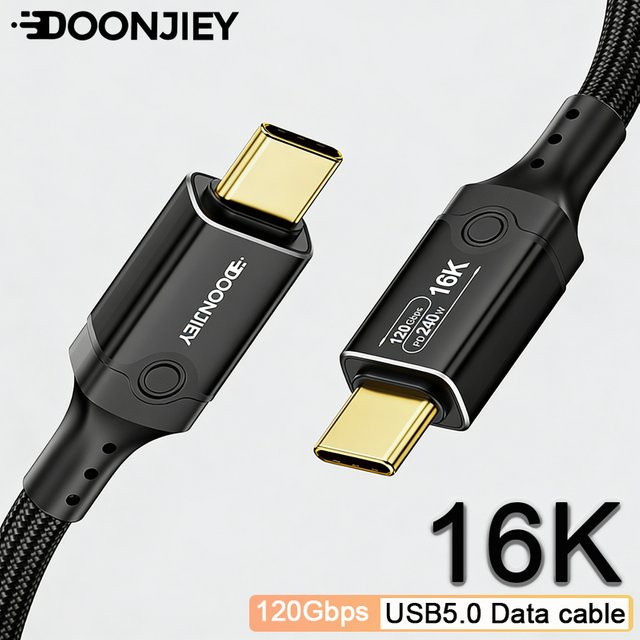 DOONJIEY USB-C zu USB-C Thunderbolt 5/4 Kabel, 120Gbps Hochgeschwindigkeits-Datenübertragungskabel mit 240W Schnellladefunktion und 16K@60Hz Unterstützung, Schwarz - Bild 1