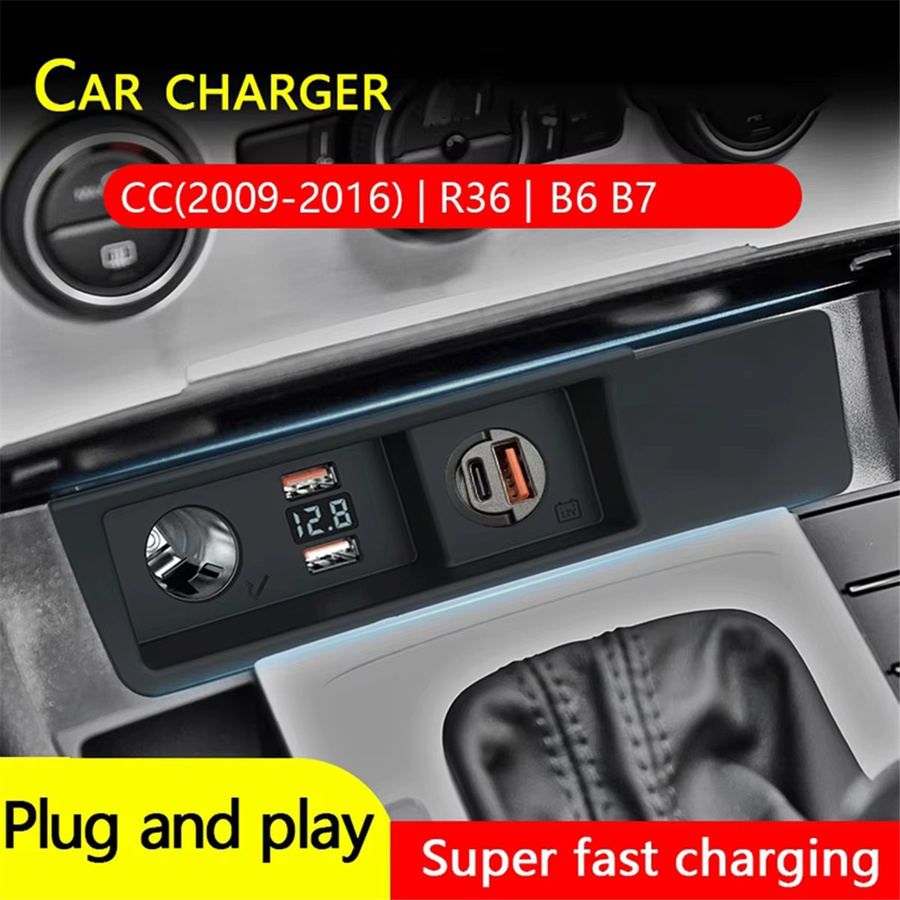 Autoladegerät für VW Passat B6 B7 CC R36 mit USB-C und USB-A Schnellladung 3A, Schwarz - Bild 5