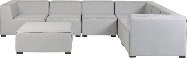 Beliani Lounge Set AREZZO Ecksofa in L-Form mit Ottoman, Hellgrau - Bild 1