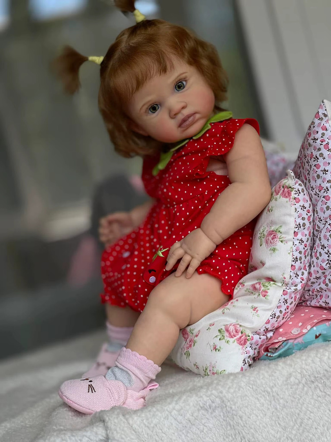 NPK Reborn Babypuppe Reuben 24 Zoll lebensechte Neugeborene Puppe aus Silikon in Rot für Sammler - Bild 2