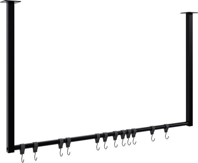 CLP Kleiderstange Fenton Garderobenstange aus Metall mit 12 Kleiderhaken für Deckenmontage, Schwarz Matt - Bild 1