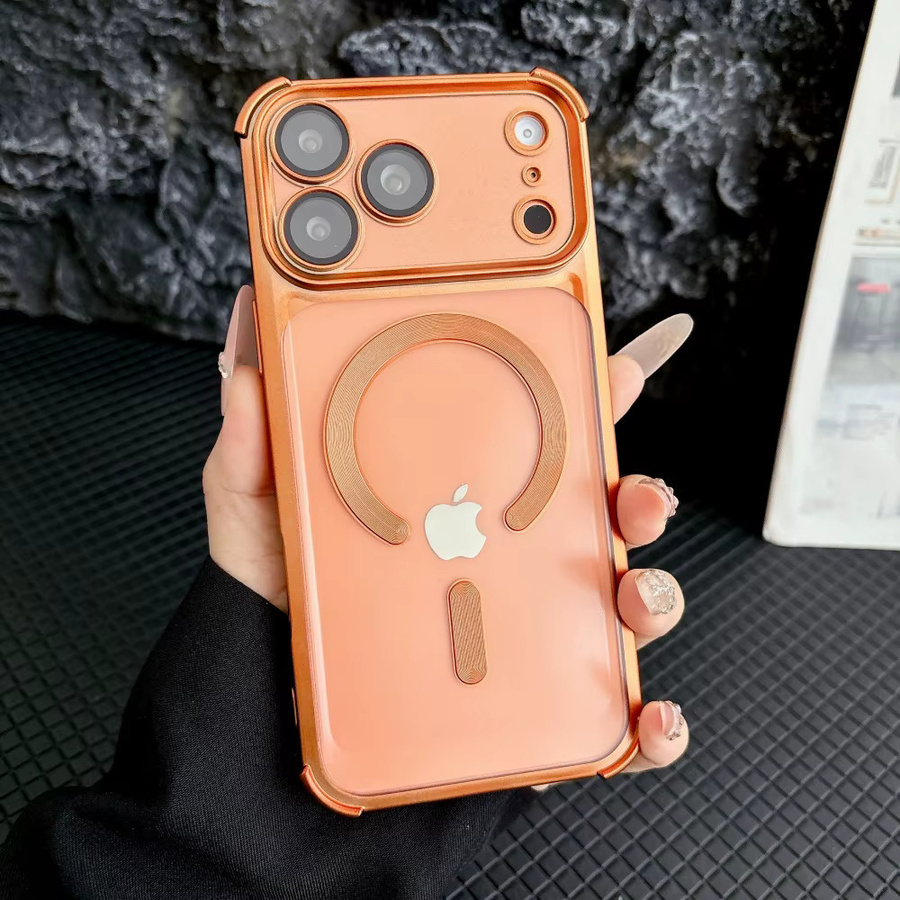 Stoßfeste MagSafe Handyhülle für Apple iPhone 17 16 15 14 13 Pro Max in Schwarz oder Orange mit weichem Material und kabellosem Laden - Bild 1