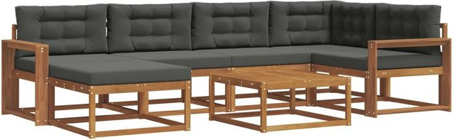 vidaXL Outdoor-Sofagarnitur L-Form aus Akazienholz mit 7 Kissen in Natur und Anthrazit - Bild 1