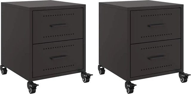 vidaXL Nachttische aus Stahl im 2er-Set, Schwarz, B: 36 cm, T: 39 cm, H: 43,5 cm - Bild 1