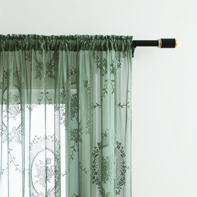 CENTURyMiG Vorhang in Matcha-Grün mit floralem Spitzen-Design und Rüschen-Optik für Schlafzimmer, Wohnzimmer und Balkon - Bild 1