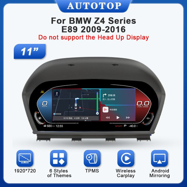 AUTOTOP 11 Zoll Digitales Instrumentenpanel mit Linux und Wireless Carplay für BMW Z4 E89 2009-2016, Schwarz - Bild 1