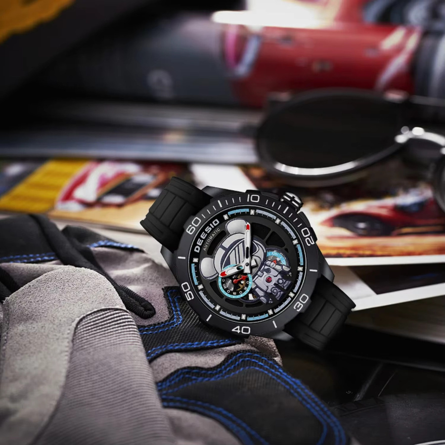 Deesio Armbanduhr Herren, Automatik, Kohlefasergehäuse, Saphirglas, Schwarz - Bild 2
