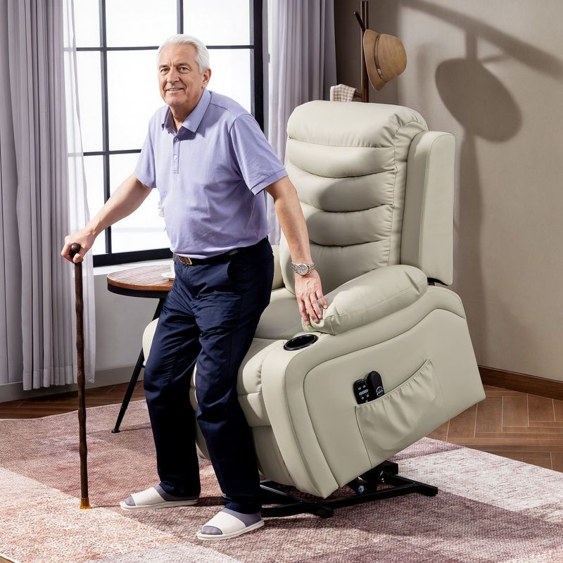 HOMCOM Fernsehsessel mit elektrischer Aufstehhilfe und Massagefunktion in Creme aus PU-Leder - Bild 2