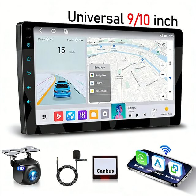 XFY Universelles Auto-Multimedia-Videoplayer Stereo-Radio mit GPS, 9/10 Zoll, 1280x720 Auflösung, Schwarz - Bild 1