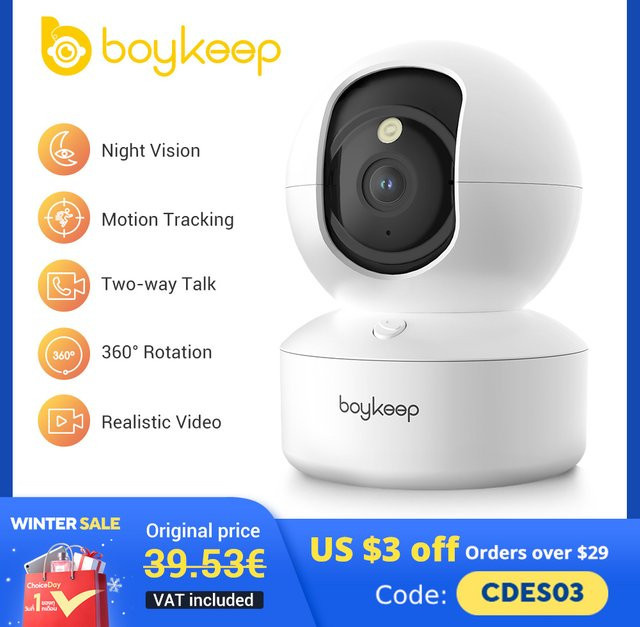BoyKeep 3MP WLAN Innen-Sicherheitskamera mit 5G/2,4GHz Dualband, intelligente Babyüberwachungskamera mit automatischer Verfolgung in Weiß - Bild 1