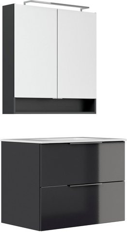 FACKELMANN Waschplatz-Set LUNA für dein Badezimmer in Anthrazit Grau mit LED-Beleuchtung und Soft-Close-Türen, Breite: 80 cm - Bild 1