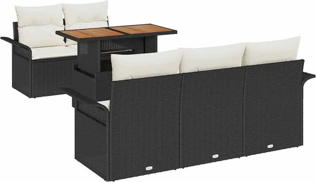 vidaXL Garten-Sofa-Set 6-teilig aus Poly Rattan in Schwarz mit Stauraum und Polstern - Bild 1