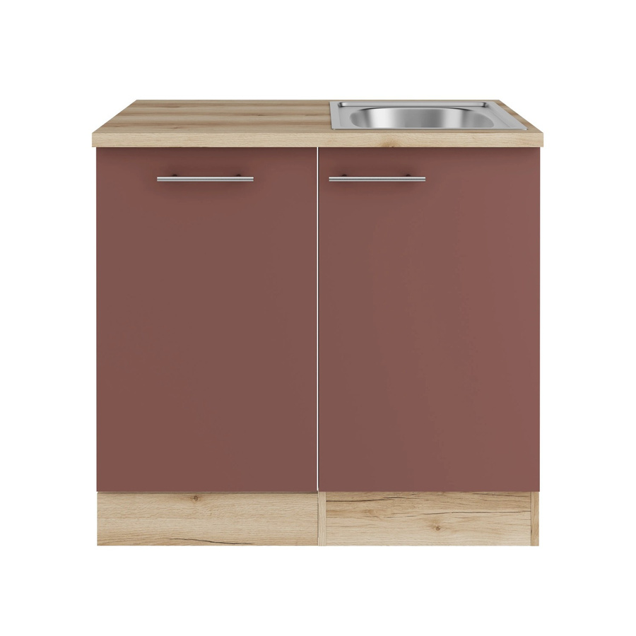 OPTIFIT Bari407 Küchen-Spülenschrank-Set in Rostrot mit modernem Design und mattem Finish - Bild 2