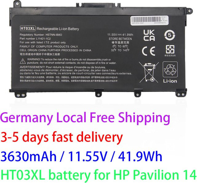 HP HT03XL Li-Ion Laptop-Akku in Schwarz für Pavilion 4-CE, 14-CF, 14-CK, 14-DF, 14-MA, 14Q-CS, 15-DA, 15-CS, 240, 245, 250 - Bild 1