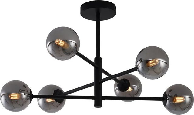 QAZQA Moderne Deckenleuchte Ryan in Schwarz mit 6-flammigem Rauchglas und Kugelform - Bild 1