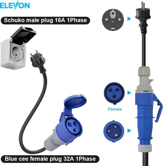 ELEVON Tragbares Elektrofahrzeug Ladegerät mit CEE Blau Buchse auf Schuko Stecker Adapter in Blau - Bild 1