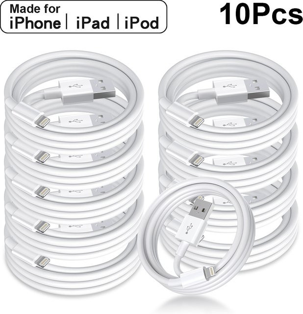 Apple MFi-zertifiziertes USB-Ladekabel für iPhone in Weiß zur schnellen Datenübertragung und zum Laden, Länge: 1 m, 2 m oder 3 m - Bild 1