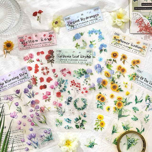 6 Stück wasserfeste Blumen-Aufkleber in Multicolour für Tagebuch und Sammelalbum - Bild 1